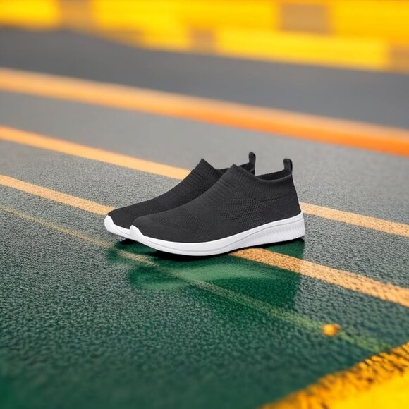 Sillenorth Mens Light Black Sock Sneakers Lightweight Flat Casual Running Shoes - Picture 7 of 7